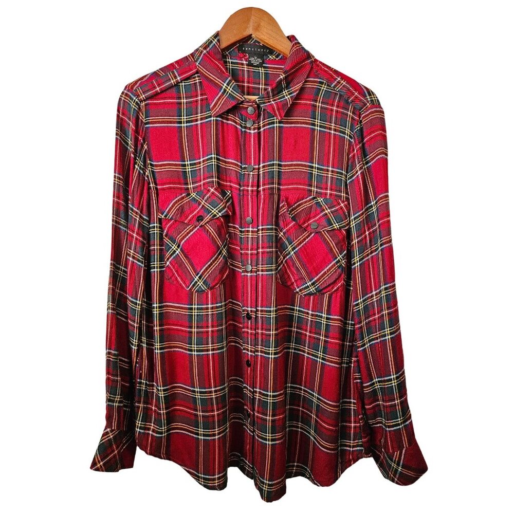 Sanctuary Plaid Long Sleeve Snap Button Boyfriend Shirt Pockets - Women M